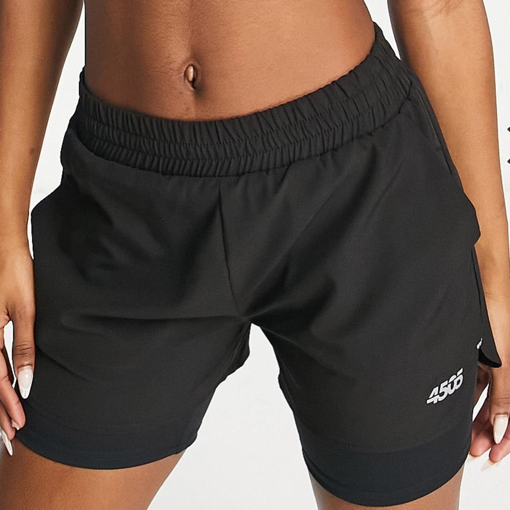 ASOS 4505 icon woven run shorts with under layers black size 2